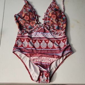Red and Blue Floral Swimsuit